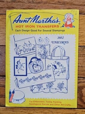 Vintage Aunt Martha's Hot Iron Transfers Unicorn Design NOS